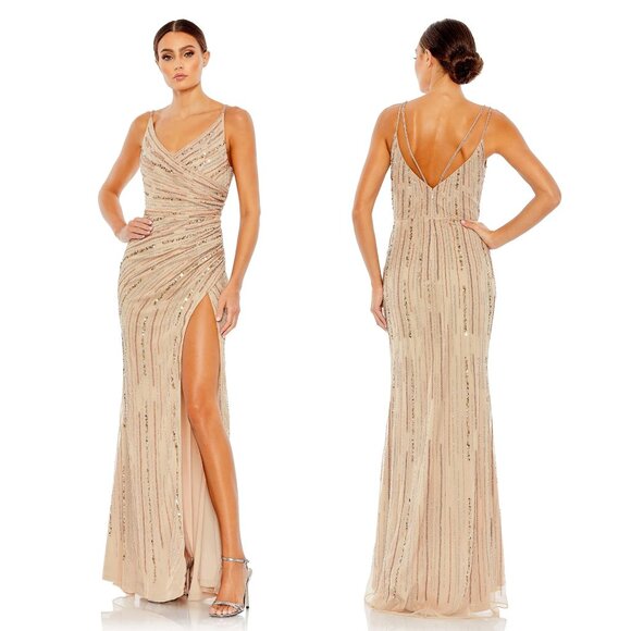 MAC DUGGALSEQUINED SPAGHETTI STRAP COWL BACK GOWN #10932